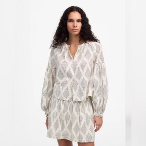 Madewell NWT Shirred Balloon-Sleeve Top in Geometric Print. Size S